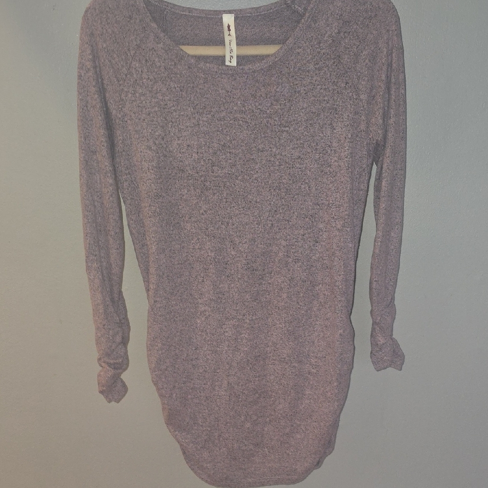 Vanilla Bay Heathered Purple Rouched Knit Top S